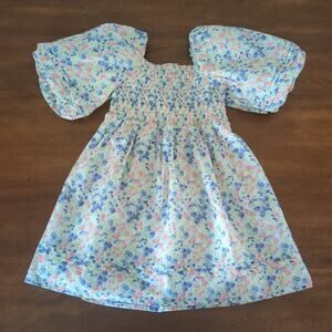 Janie and Jack Girls The Natalie Floral Smocked Bubble Sleeve Dress size 4 NEW